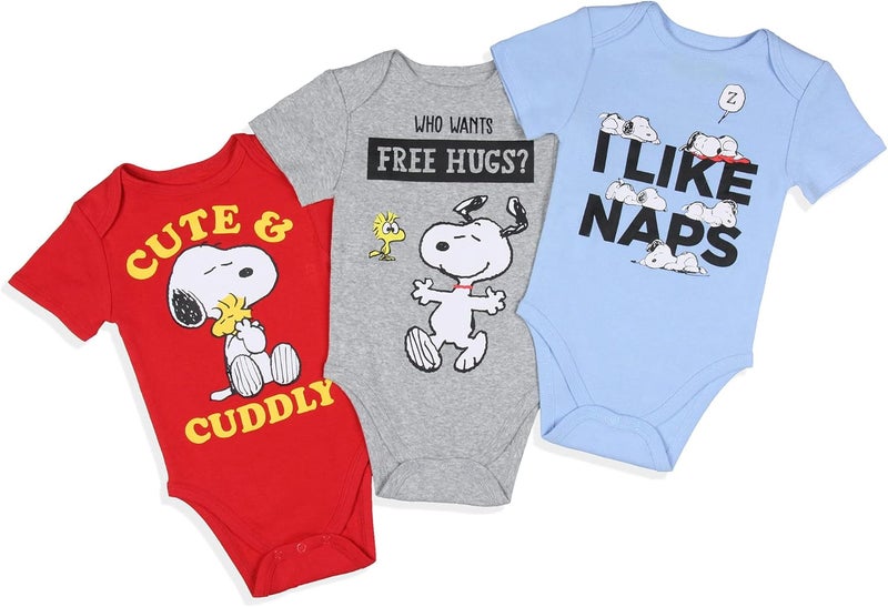 INTIMO Peanuts Infant Boys' Snoopy and Woodstock Sleeper 3 Pack Sleep Pajama - Image 1
